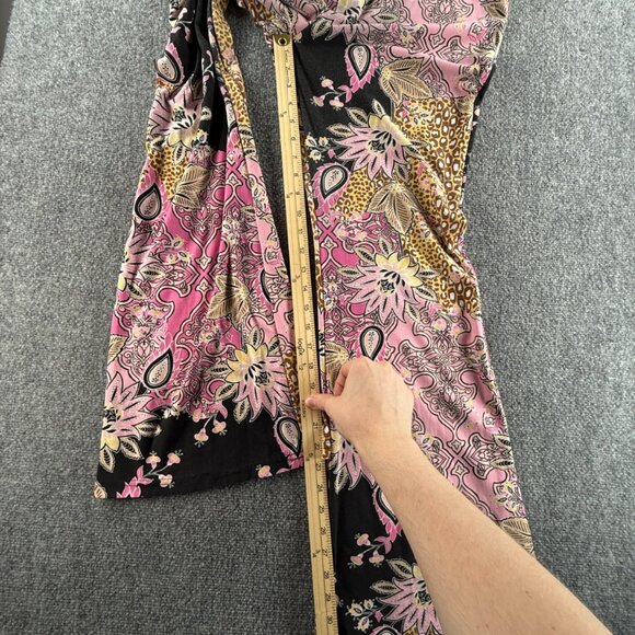 Bohemian Pink Black Paisley Floral Colorful Pants Women Soft Pull On Stretch XL - Picture 9 of 16